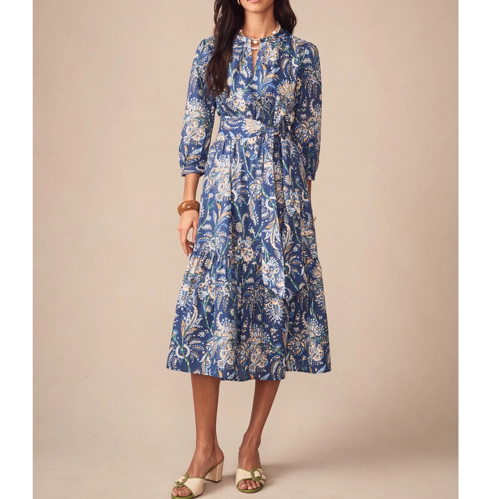 J Mclaughlin Cerina Dress Size S Cotton Pockets Tiered In Maxi Heirloom Paisley